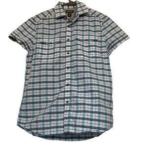Men's Kenneth Cole Reaction Plaid Gray/Teal/White Button Down Shirt Size Small